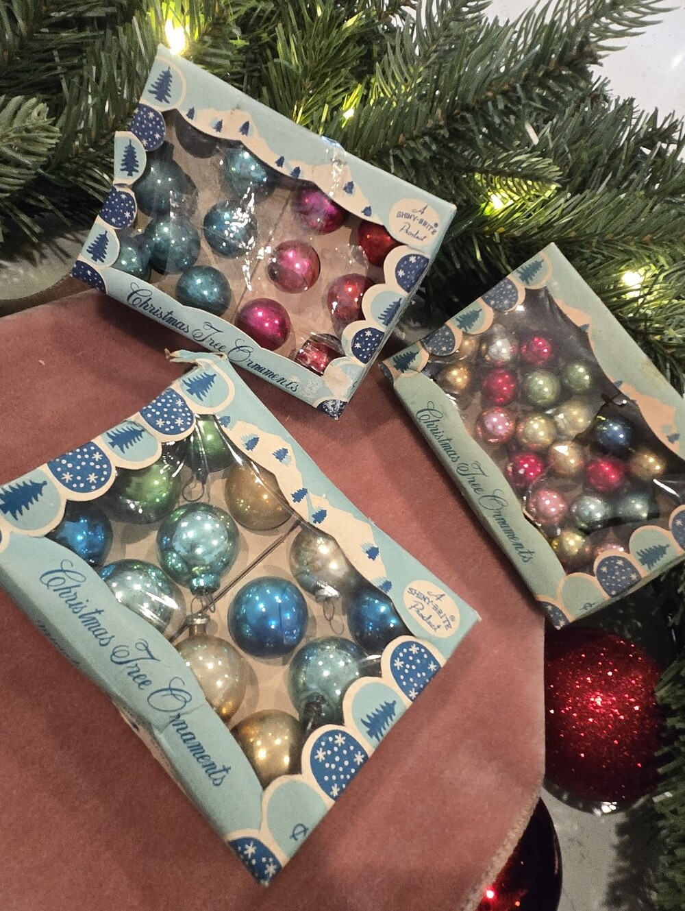 Vintage Retro 1930/40's Mini Glass Christmas Tree Ornaments Sets - Multi-Color